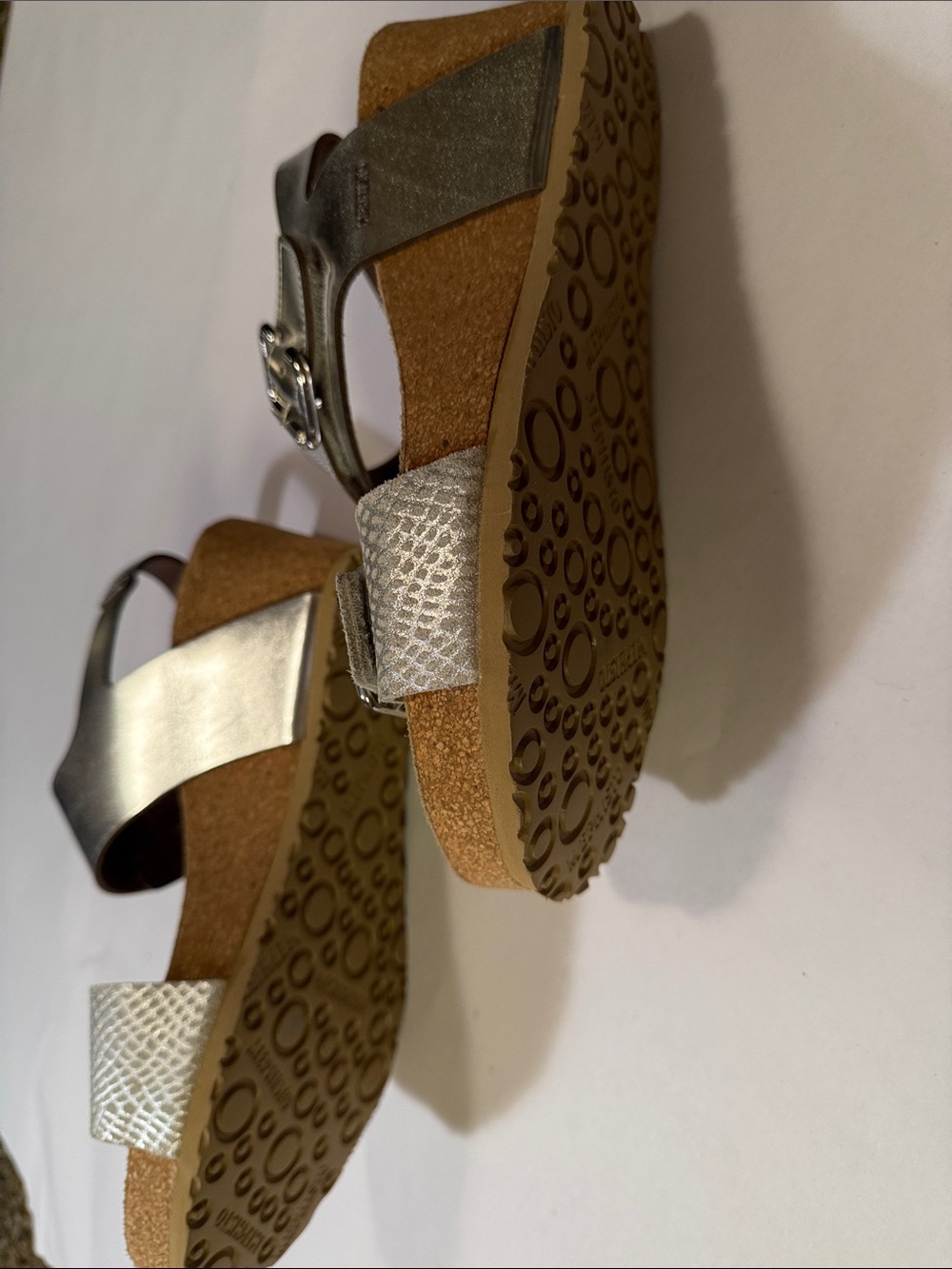 Mephisto Lissandra Platform Wedge Silver Metallic Buckle Sandal - Picture 5 of 5